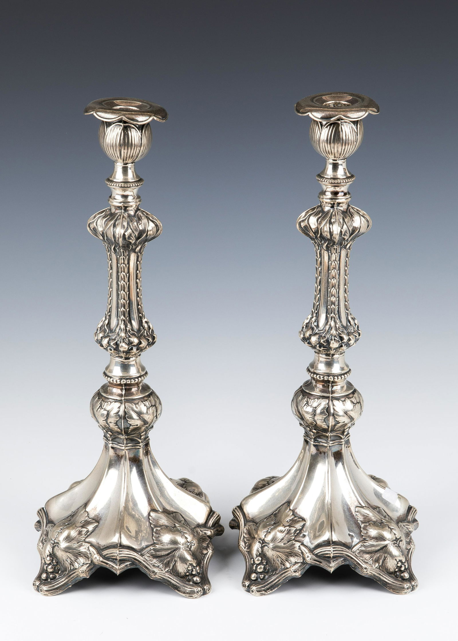 A PAIR OF MONUMENTAL SILVER CANDLESTICKS. Vienna, c. (1 of 1)