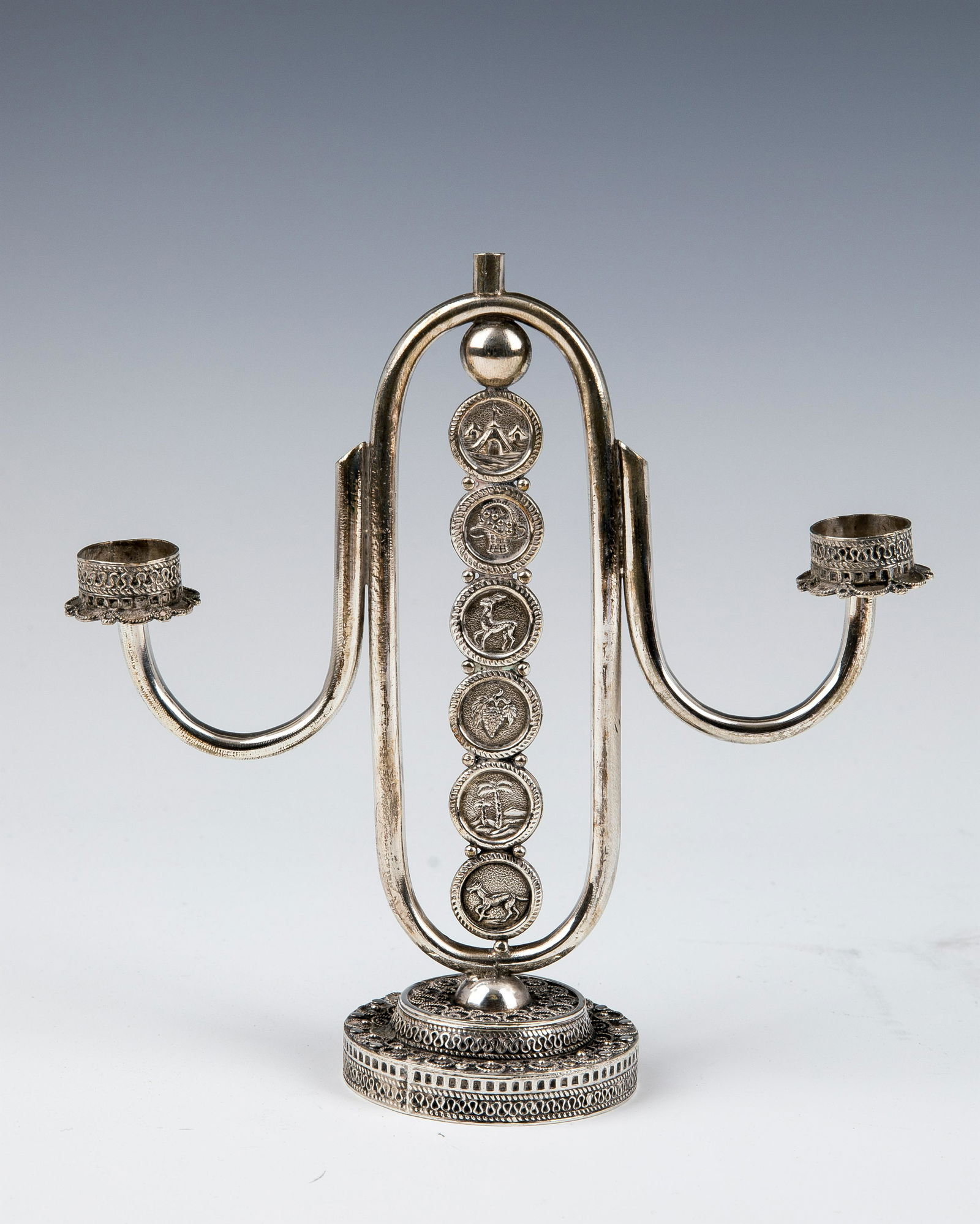 A STERLING SILVER CANDELABRA BY IM FAIN. Three light (1 of 1)