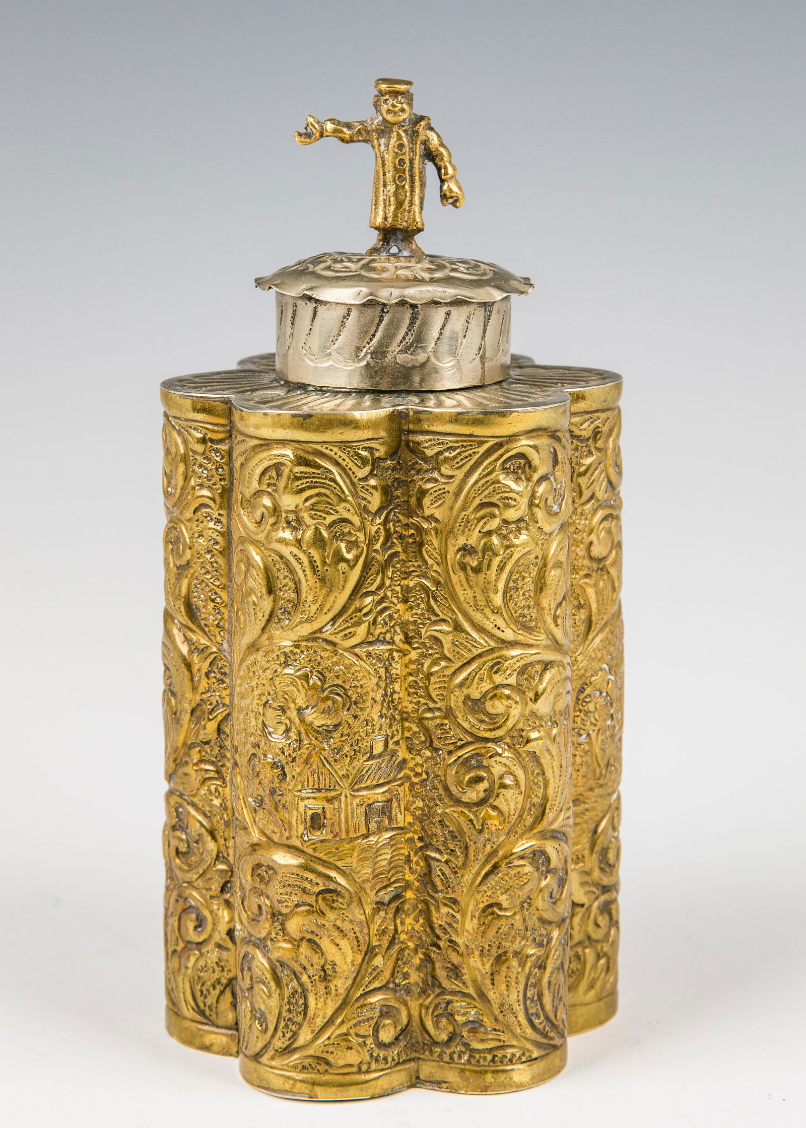 A LARGE TEA CADDY. Chased with scrolling designs. (1 of 1)