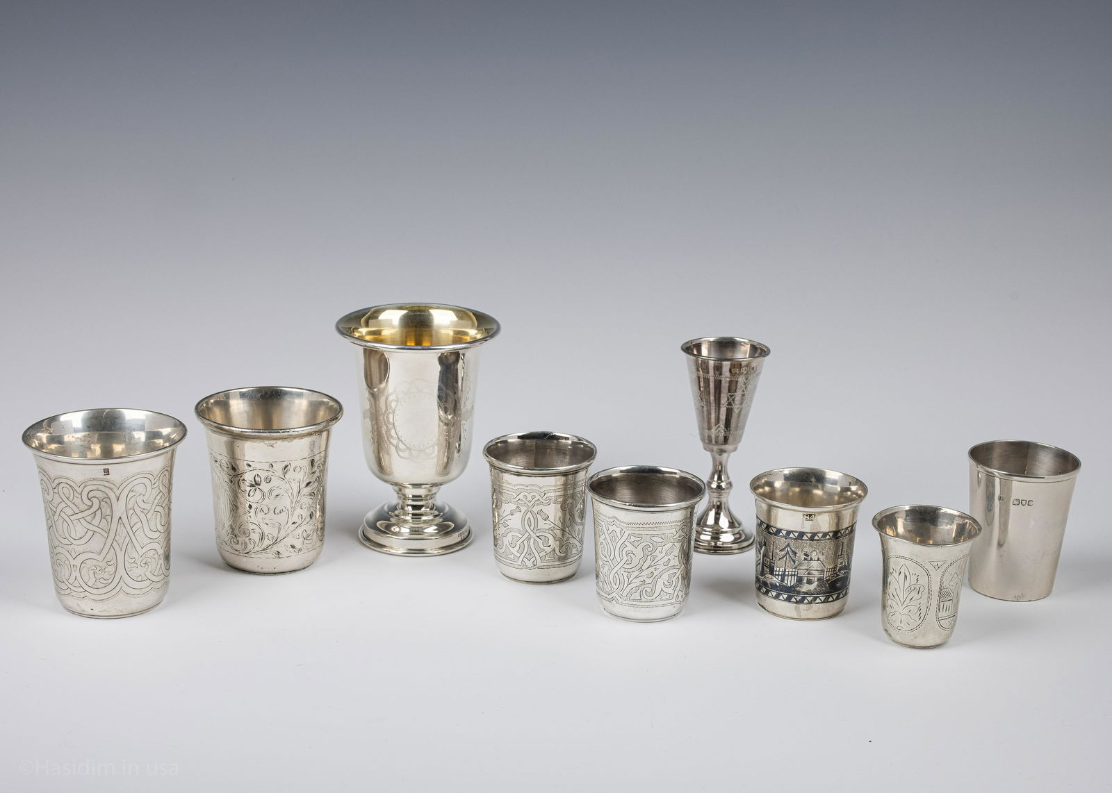 50. A GROUP OF NINE SILVER KIDDUSH CUPS. Russia, (1 of 1)