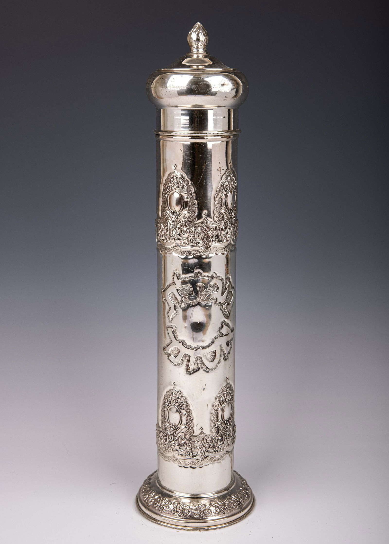 A LARGE STERLING SILVER MEGILLAH CASE (1 of 1)