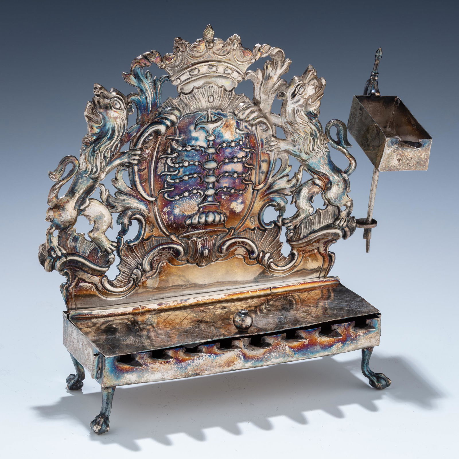 A SILVER HANUKKAH LAMP BY JOHAN JACOB LOSCHHORN. (1 of 1)