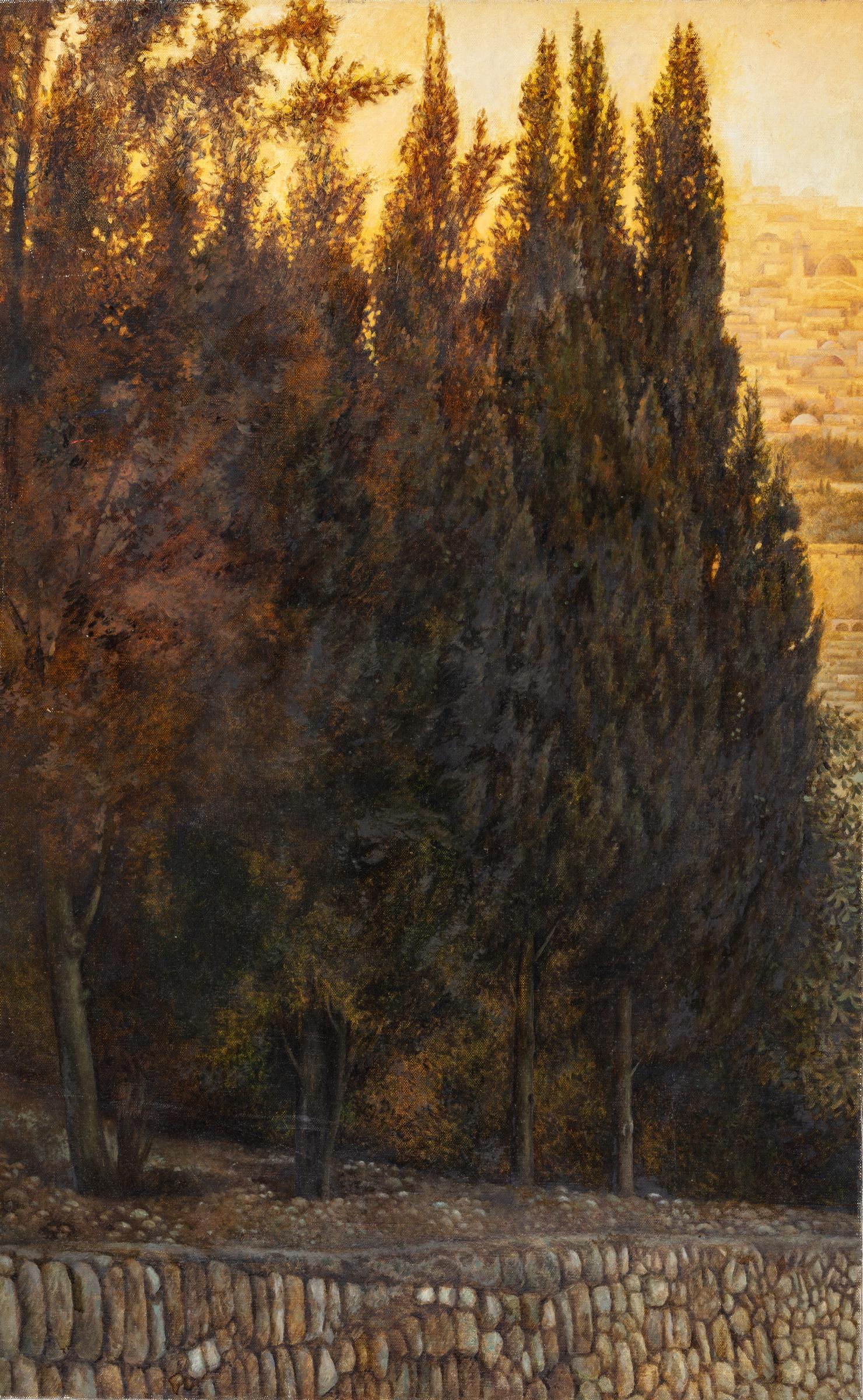 ELENA ADAM. Overlooking Jerusalem Old City walls. 31.: ELENA ADAM. Overlooking Jerusalem Old City walls. 31. 5” x 19. 7”.