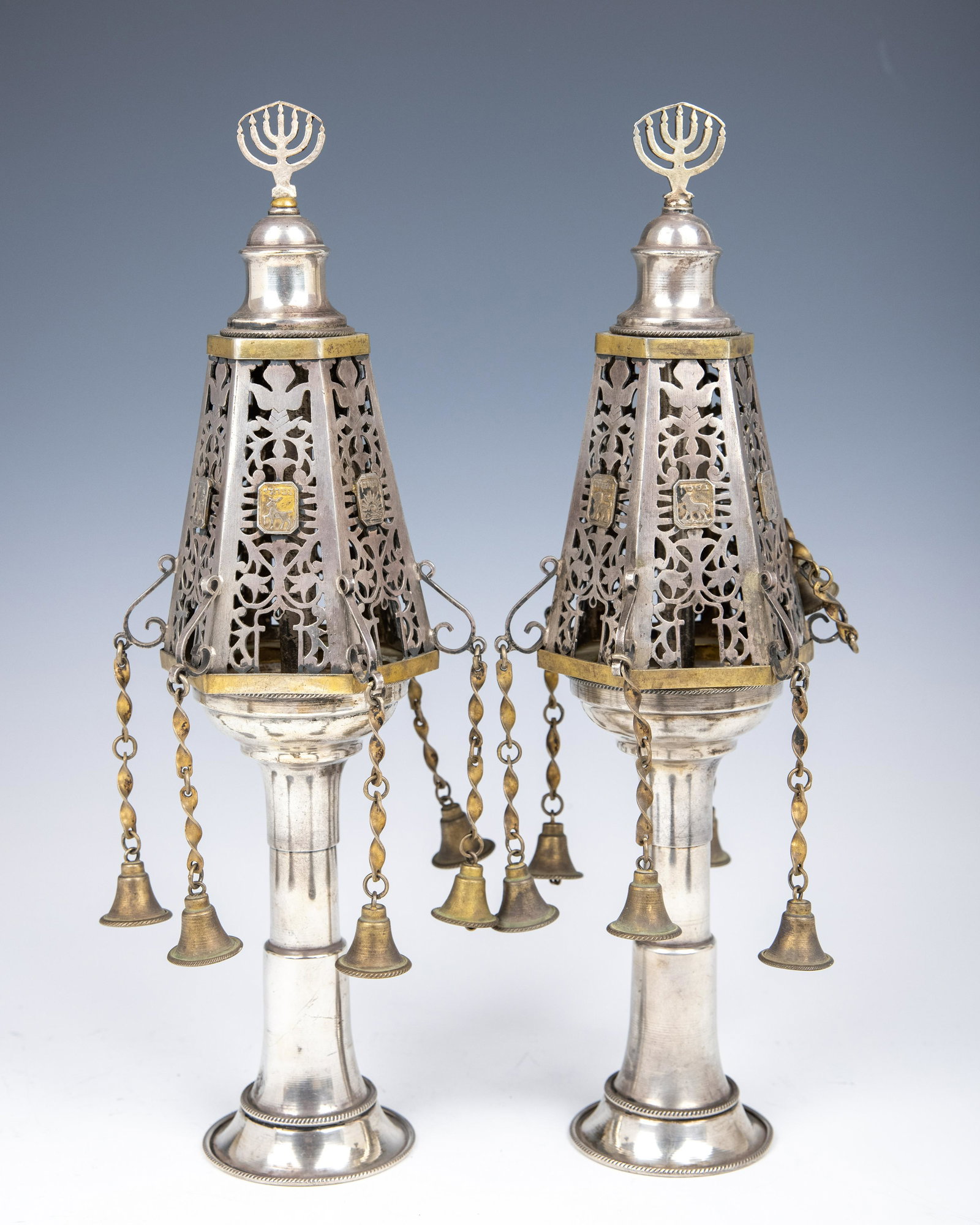 A PAIR OF PURE SILVER TORAH FINIALS (1 of 1)