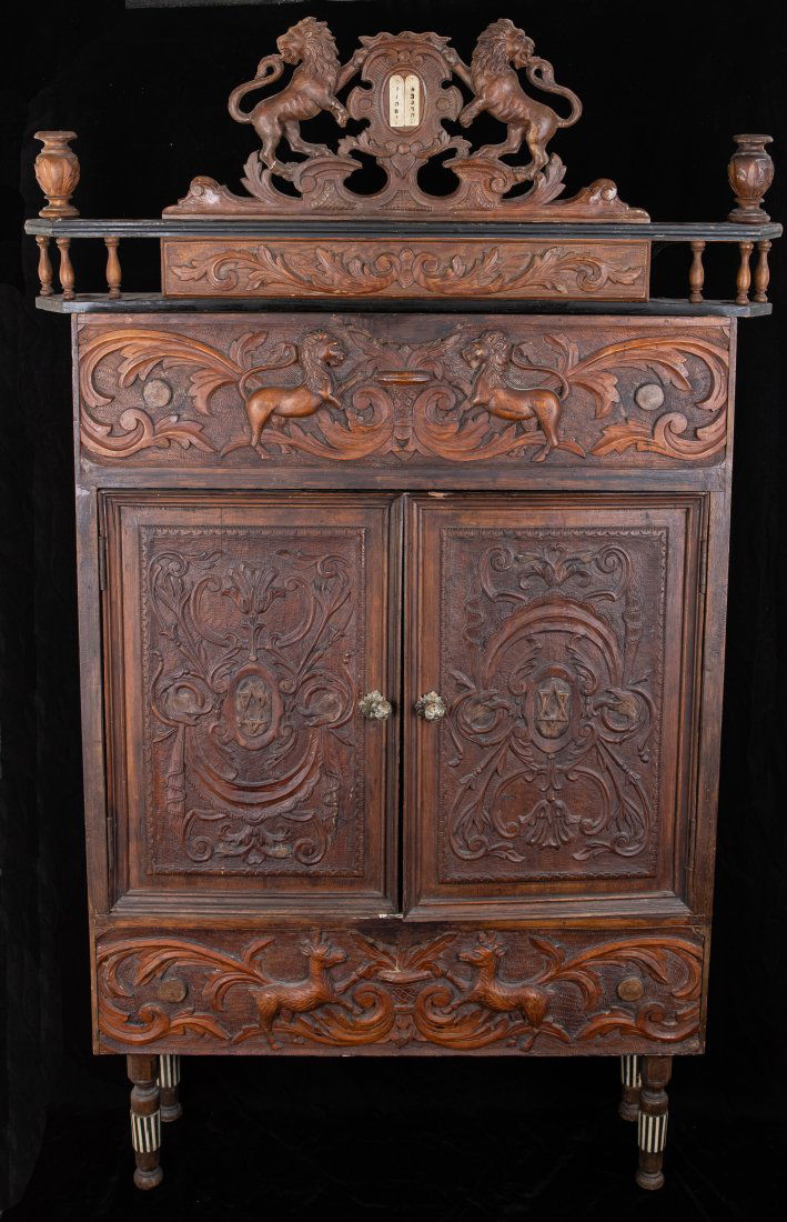 A LARGE WOODEN TORAH CABINET (1 of 2)