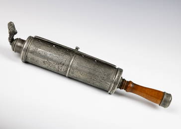 A LARGE PEWTER MEGILLAH HOLDER