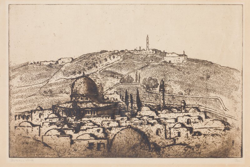Hermann Struck. (1876-1944) Jerusalem. Signed. 12: Hermann Struck. (1876-1944) Jerusalem. Signed. 12.5 x19.5 inches. (32 X 49 cm.)