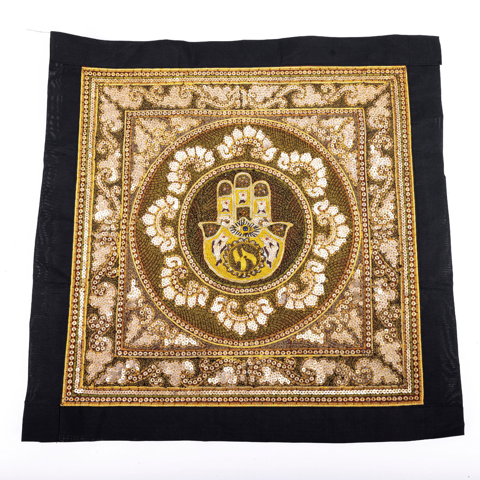 A DECORATIVE WALL HANGING. Probably Israel, modern. With applied decorative and reflective stitching (1 of 1)