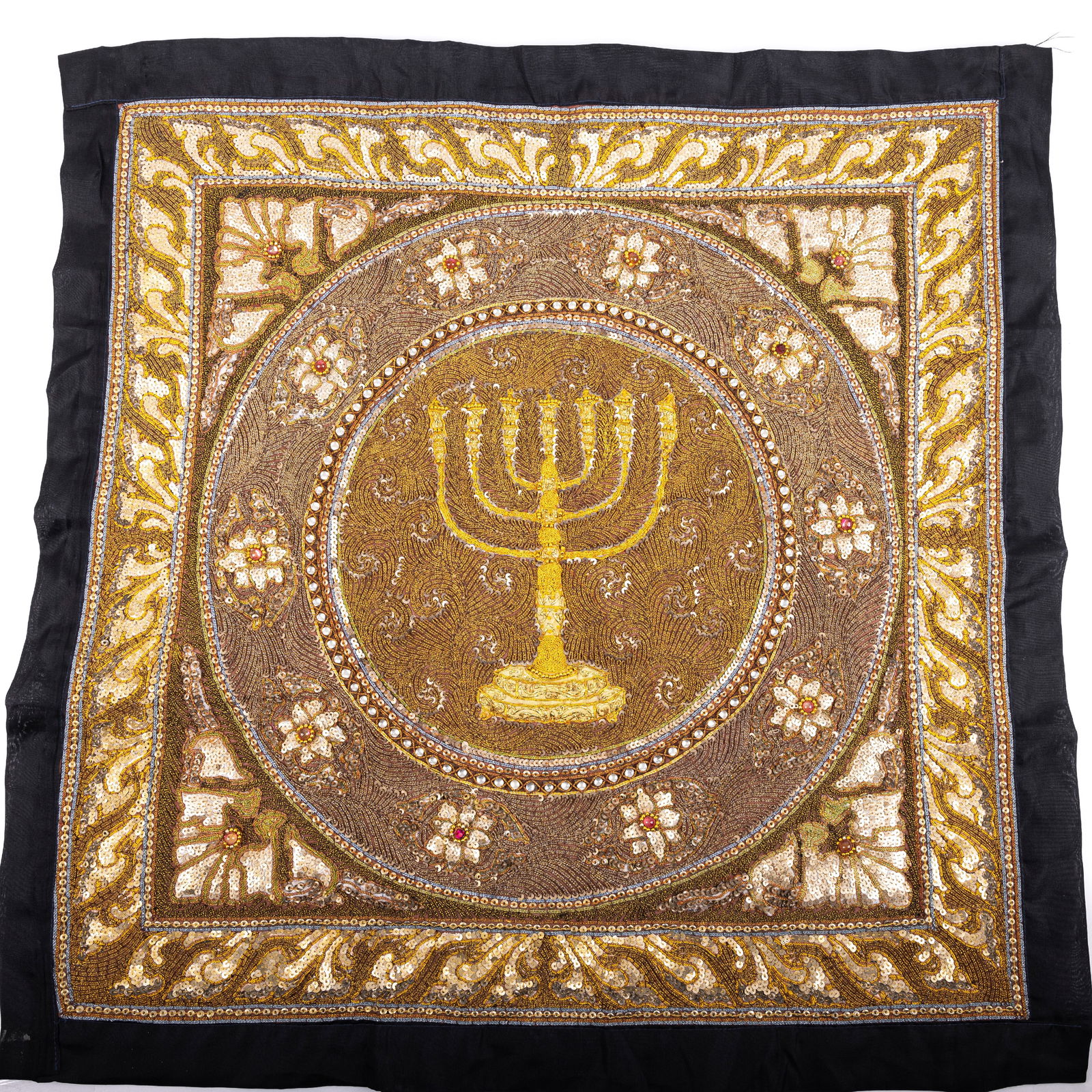 A DECORATIVE WALL HANGING. Probably Israel, modern. With applied decorative and reflective stitching (1 of 1)