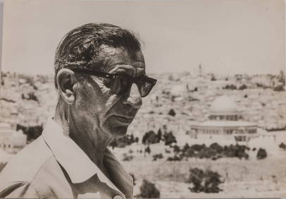 AN EXTREMELY RARE LARGE BLACK AND WHITE PHOTOGRAPH OF MEYER LANSKY IN JERUSALEM. A rare and (1 of 1)