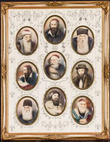 A FRAMED GROUP OF NINE IMPORTANT RABBINICAL PAINTINGS. Probably Vienna, c.1900. The portraits (1 of 8)