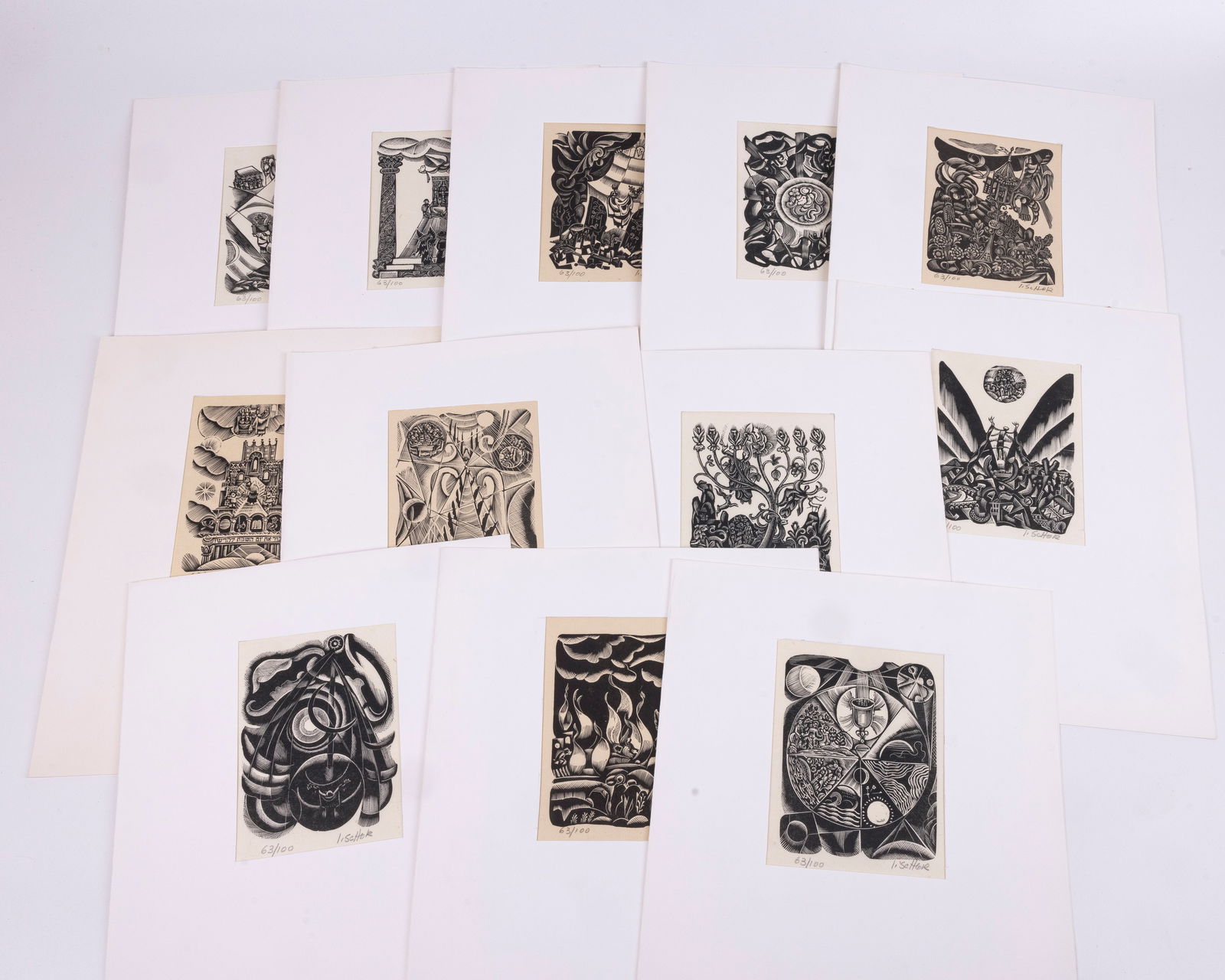 A GROUP OF 12 WOODCUT PRINTS BY ILYA SCHOR (1 of 9)