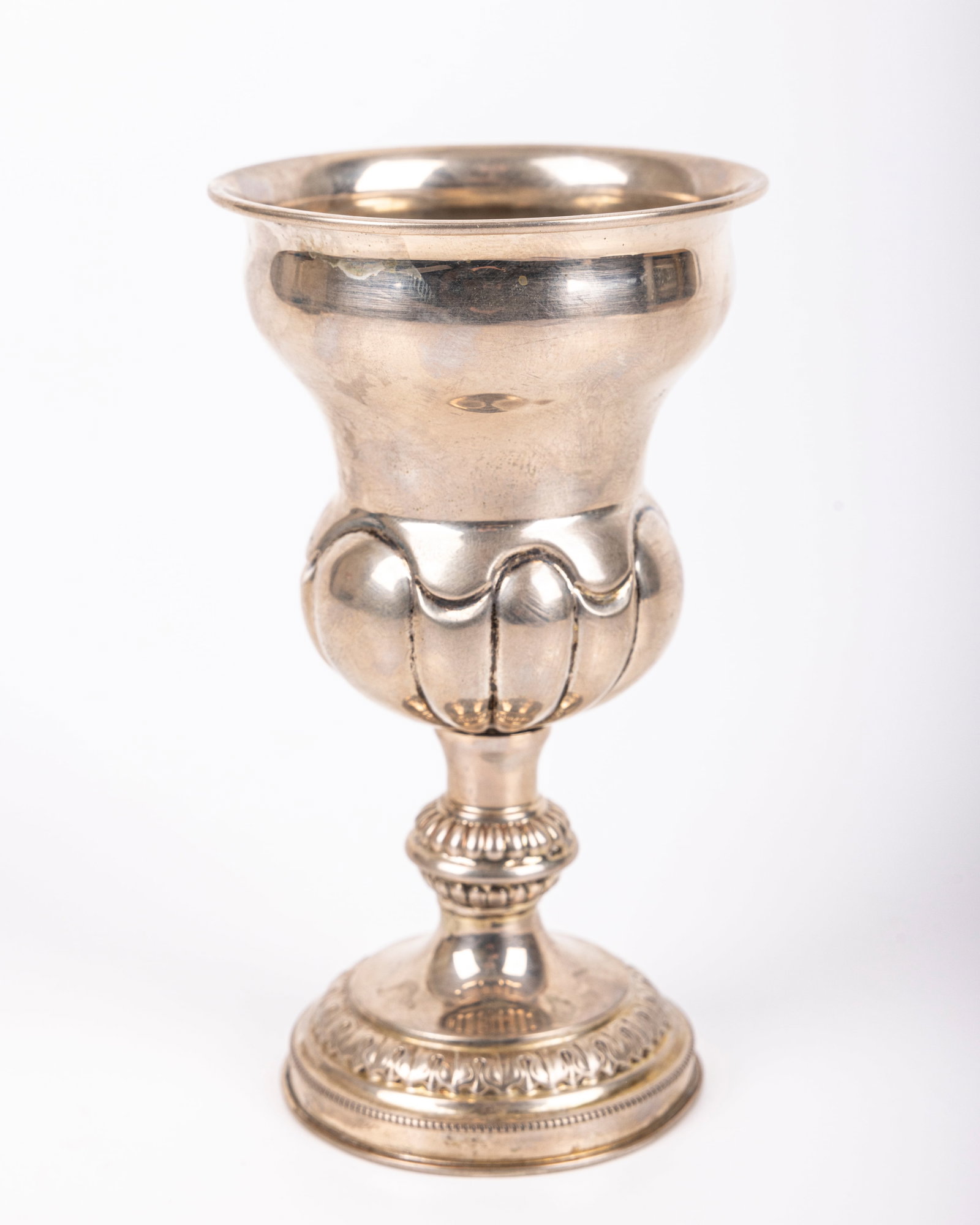 A SILVER KIDDUSH GOBLET: Germany, c 1840 On a round base with a baluster shaped upper wine portion 5” tall