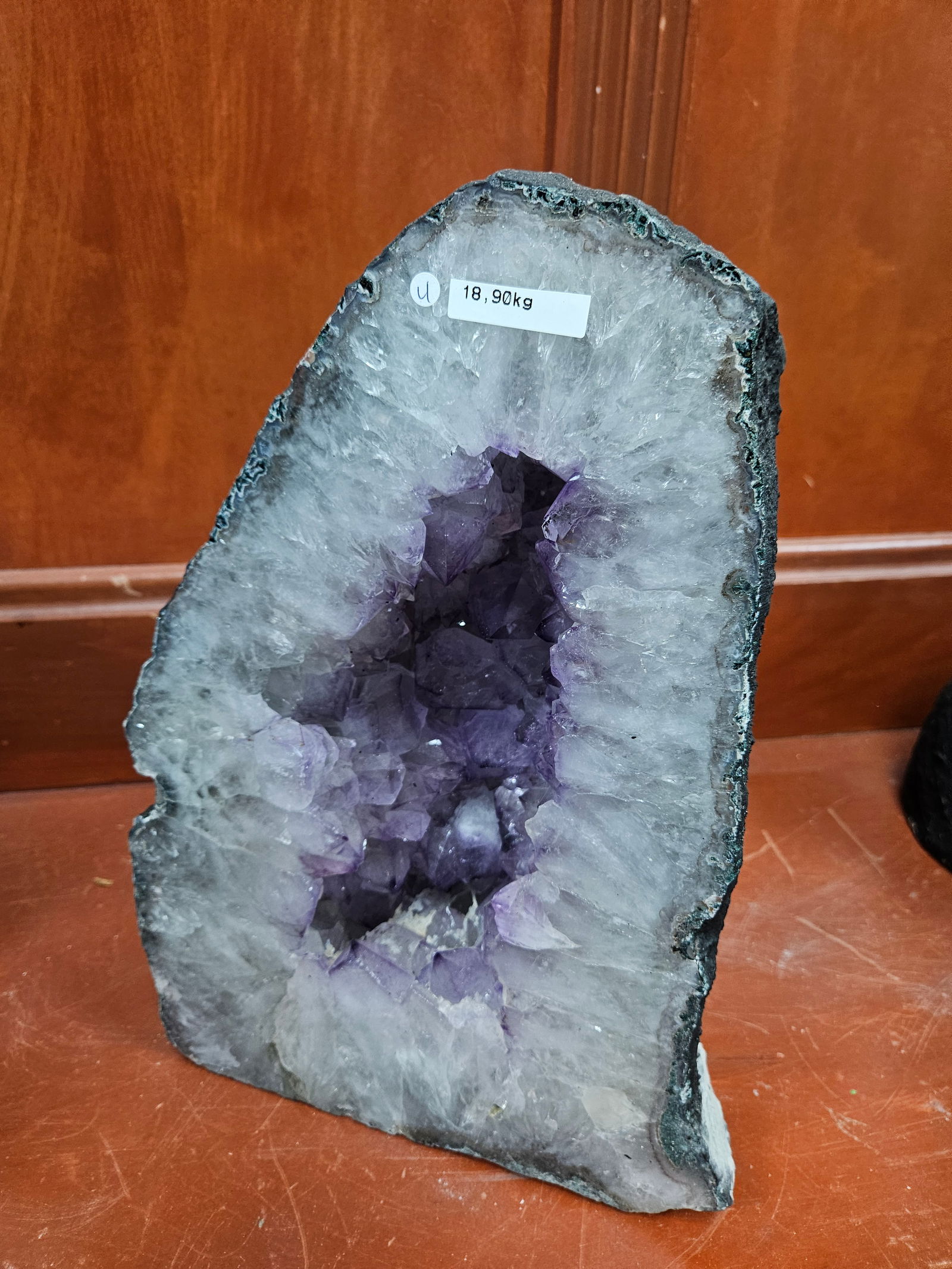A LARGE AMETHYST GEODE. Polished sides. Excellent purple coloring. 18.90  kg and 15” tall. (1 of 3)