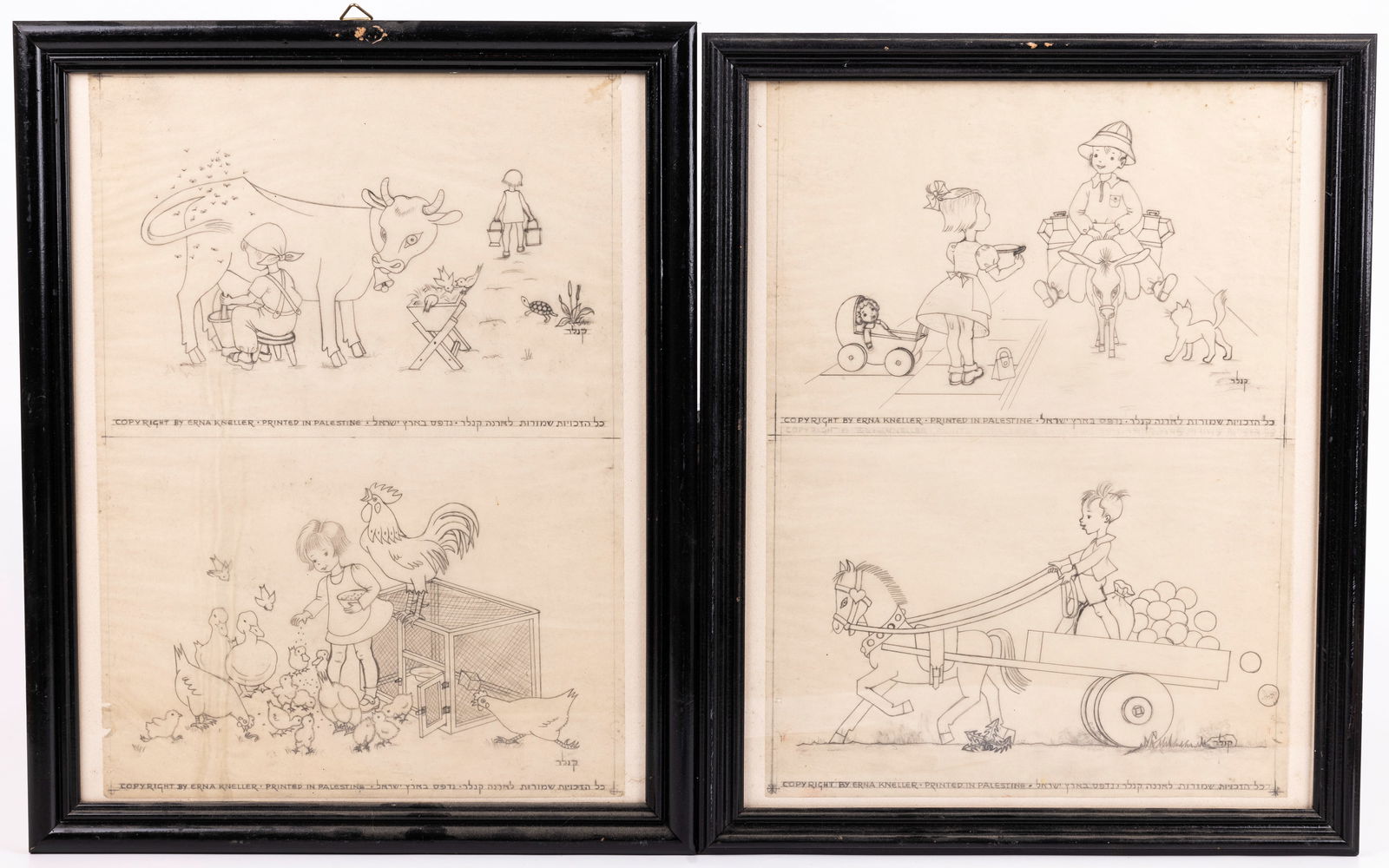 ERNA KNELLER.  Palestine, c. 1935. Four pencil on onion paper original drawings for a children’ (1 of 1)