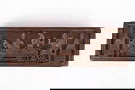 AN  WOODEN CARVING OF A CELEBRATORY FEAST. Continental, c. 1940. Hand carved depicting Jewish