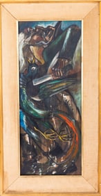 OIL ON CANVAS. THE SHOCHET. Israel, c. 1950. A creepy depiction of a schochet slaughtering a