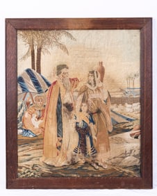 A RARE ANTIQUE TAPESTRY OF ABRAHAM BANISHING HAGAR. Probably Belgian, c. 1800. Depicting the
