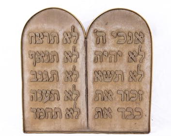 A WOODEN DECALOGUE. American, c. 1920. Tablet form depicting the Ten Commandments. 19?? x 19??.