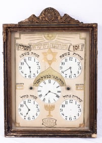 A SYNAGOGUE SCHEDULING CLOCK FROM THE HOUSE OF ISRAEL SYNAGOGUE. New York, 1928. With five clock
