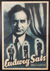 A LARGE YIDDISH THEATER POSTER PROMOTING LUDWIG SATZ. New York, c. 1920. Depicting a portrait of