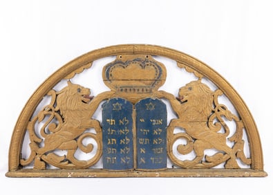 A MONUMENTAL ARK TOP. American, c. 1890. Arched in shape. With two lions flanking the Decalogue.