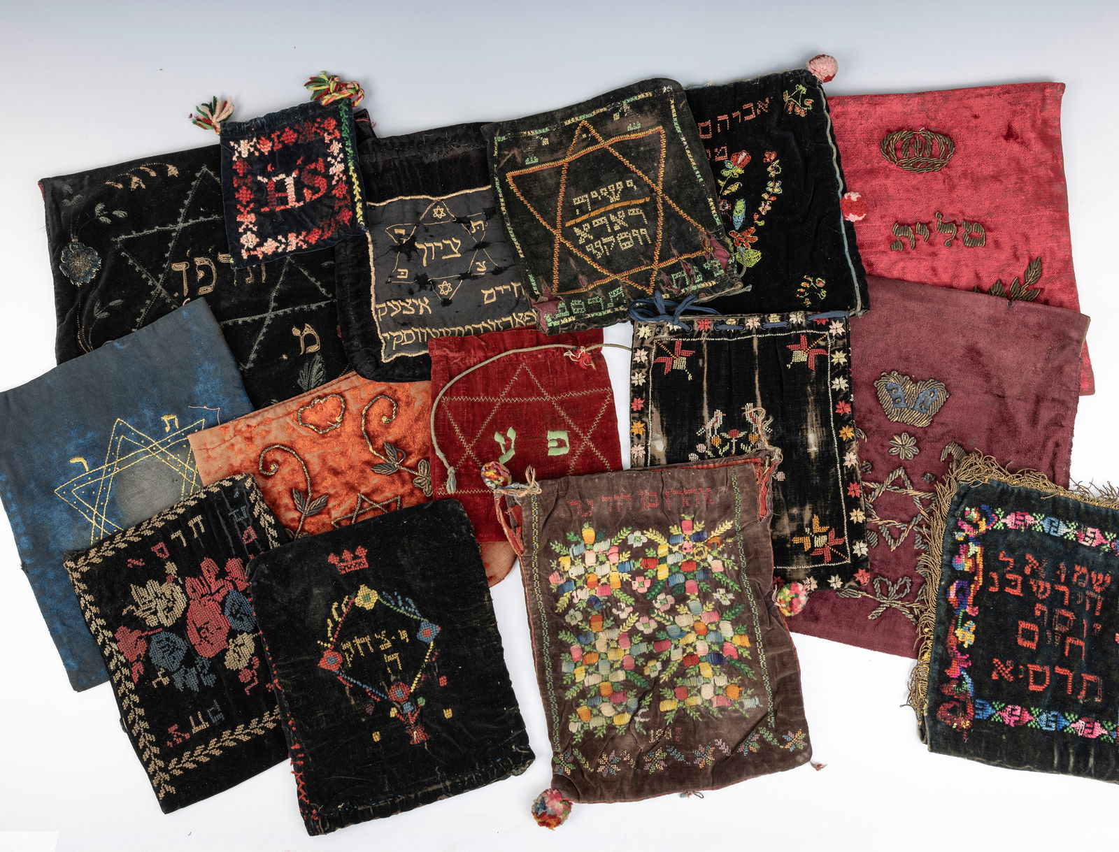 A COLLECTION OF 15 EARLY TALLIS AND TEFILLIN BAGS. Continental and American, c. 1880 - 1920. All are (1 of 1)