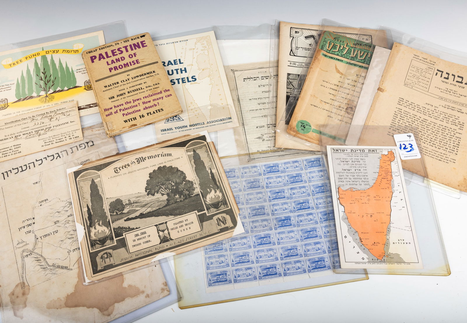 A COLLECTION OF THIRTEEN PIECES OF JEWISH NATIONAL FUND EPHEMERA. Early 20th century. Includes other (1 of 1)