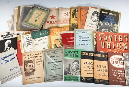 A COLLECTION OF THIRTY THREE SOVIET AND COMMUNIST PAMPHLETS AND BOOKS. Mixed Soviet and American and