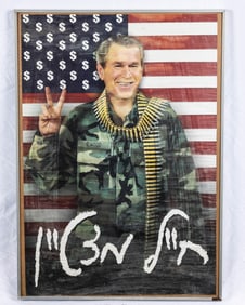 A POSTER OF PRESIDENT BUSH DEPICTED AS A WARRIOR. American, c. 2004. Indicating in Hebrew that he is