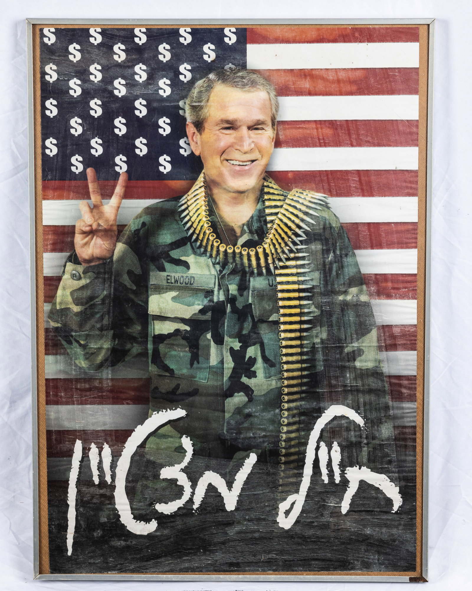 A POSTER OF PRESIDENT BUSH DEPICTED AS A WARRIOR. American, c. 2004. Indicating in Hebrew that he is: A POSTER OF PRESIDENT BUSH DEPICTED AS A WARRIOR. American, c. 2004. Indicating in Hebrew that he is an excellent soldier. 28” x 19”.