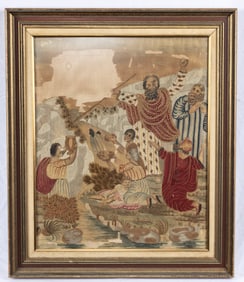 AN EARLY BIBLICAL NEEDLEPOINT ON PAPER. Continental, 19th century. With losses to the paper. 23?? x