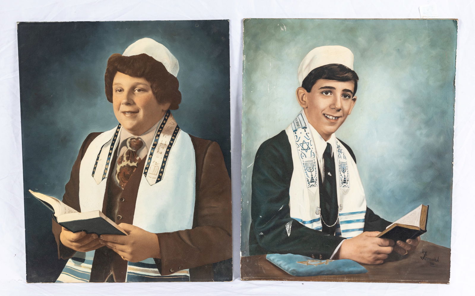 TWO BAR MITZVAH OIL PAINTINGS. American, c. 1920 . Each one depicts a bar mitzvah boy in garb. 20 (1 of 1)