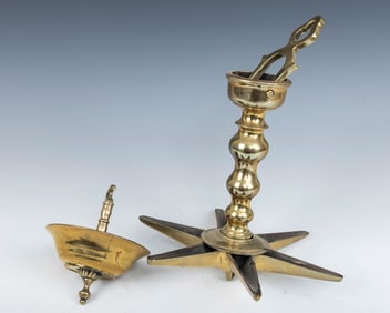 A LARGE BRONZE JUDENSTERN. Germany, c. 1800. Star shaped oil holders with original parts.