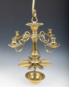 A LARGE BRONZE JUDENSTERN. Germany, c. 1800. Star shaped oil holders with original parts.