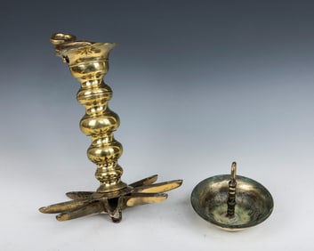 A LARGE BRONZE JUDENSTERN. Germany, c. 1800. Star shaped oil holders with original parts.