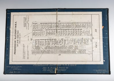 THE CEMETARY MAP OF THE PROGRESSIVE SLUTZKER YMBA. New York, c. 1920. Showing the plots of deceased