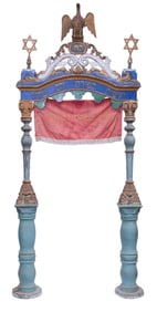 AN EXCEPTIONAL AND RARE WOODEN ENTRANCE TO AN ARON KODESH. Romania, 19th century. With two large