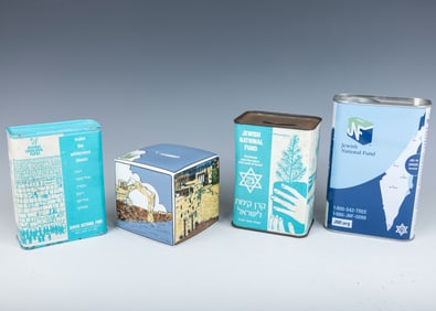 A GROUP OF FOUR JNF CONTAINERS. United States, 20th century. Including three tin containers and a