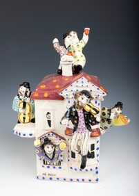 A LARGE CHARITY BOX FIDDLER ON THE ROOF. Modern. Ceramic Charity box by Russian artist Noi Volkov.