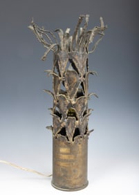 A LARGE ISRAELI TRENCH ART LAMP. Israel, 1967. Made from a large 6 day war 90mm mortar shell that