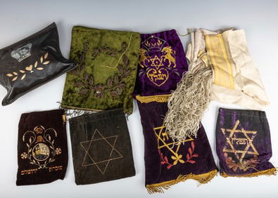 A PAIR OF TEFILLIN. Accompanied with an old Tallit and 6 Tallis and tefillin bags.  American, 20th