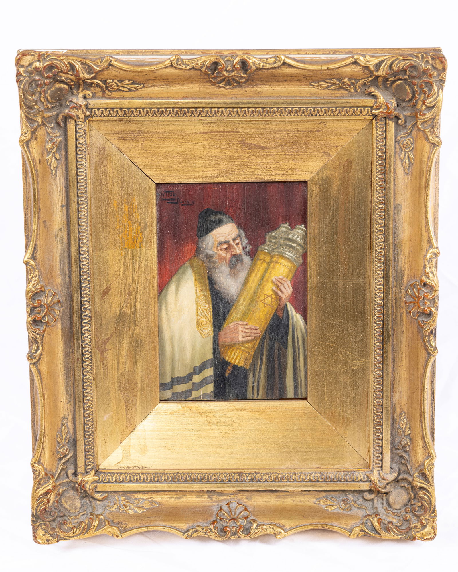 . OIL ON BOARD. Chassidic man holding torah. Signed TAU? And Danzig.7?? x 4.5??. (1 of 1)