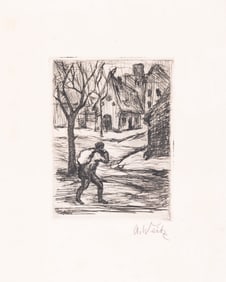 A PRINT BY A. WEITZ. Probably American, 20th century. Town scene. Signed. 10?? x 7.5??.