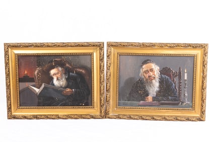TWO OIL ON BOARD PAINTINGS BY Konstantin Szewczenko (1915 - 1991) Rabbinical figures. Chipping and