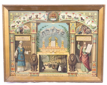 MIZRACH. Germany, c. 1900. Print. Decorated with Biblical scenes. 16?? x 12??.