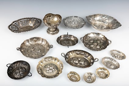 A GROUP OF SILVER TABLE OBJECTS. Germany, 19th century. Including sweet meat dishes and other