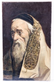 OIL ON CANVAS. European School, late 19th early/20th century. Rabbi with atara and tallis. 23?? x