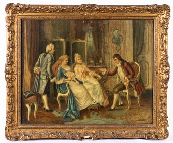 OIL ON BOARD. CLAUDE FERRAND, Italy, 19th century. Young courtship. 20?? x 16??.