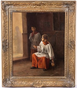 OIL ON CANVAS. JOSE MARIA JARDINES. Spain (1862-1914). Choir boys. 17.5?? x 15??.